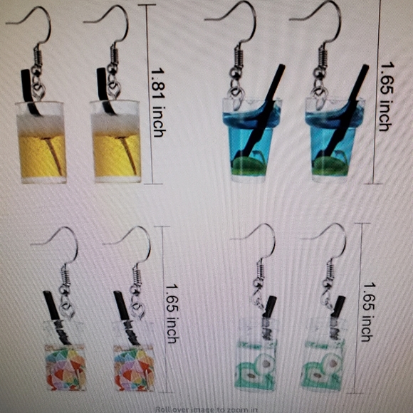 Blue drink with lemon slices Dangle Earrings - Picture 9 of 9